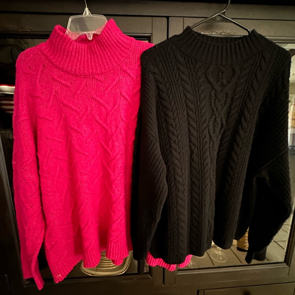 Women's Cable Knit Sweater Set - Pink and Black